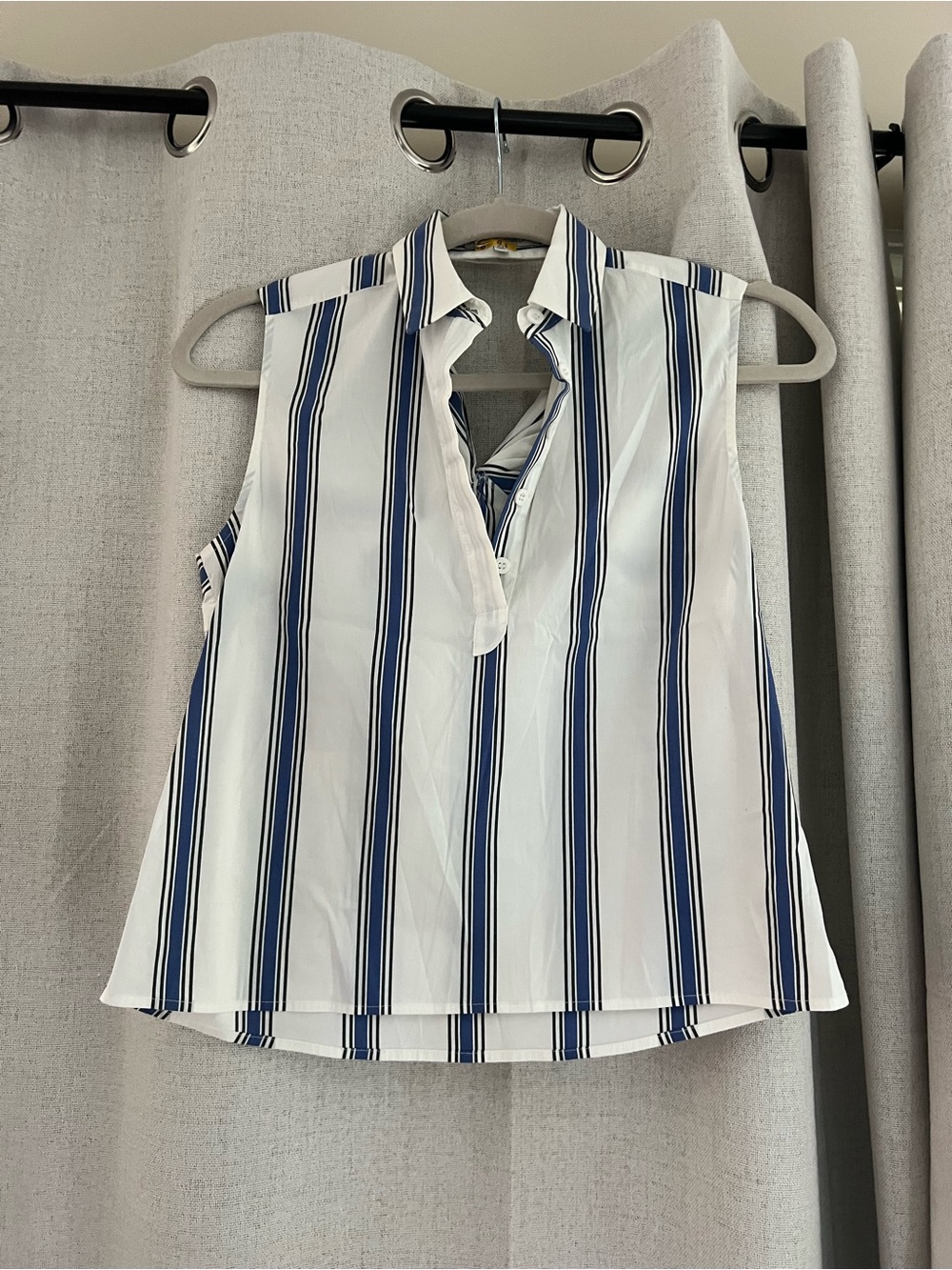 Striped White and Navy Pleated A-Line Skirt